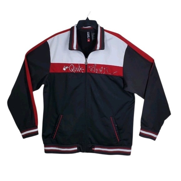 Vtg Quiksilver Track Jacket Men XL Black Red Colorblock Embroidered Logo Varsity - Picture 1 of 12